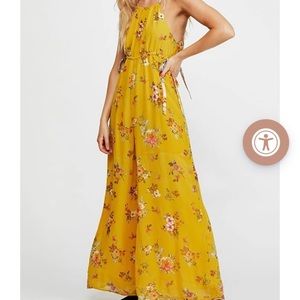 Free People Georgia Yellow Wide Leg Jumpsuit